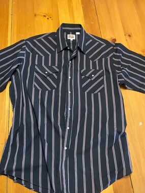 Ely Cattleman Black Button-Up Western Stripe Shirt